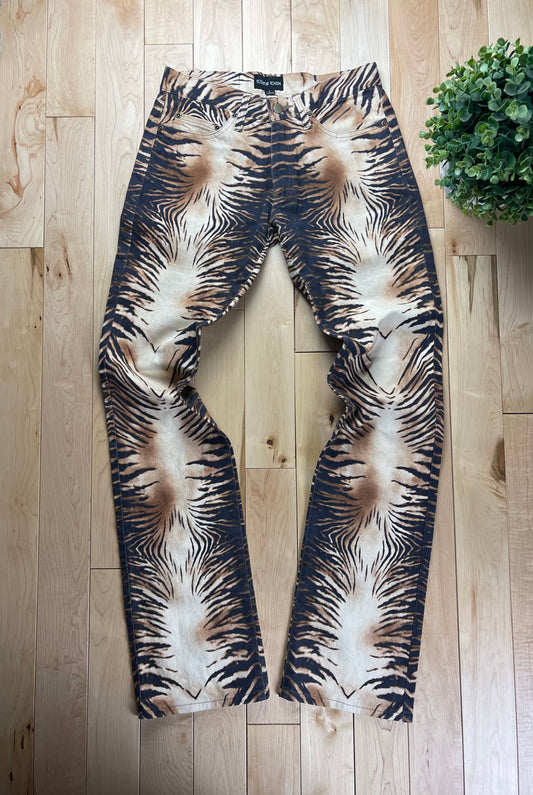 Yoshiyuki Konishi Tiger Print Flared Leg Denim