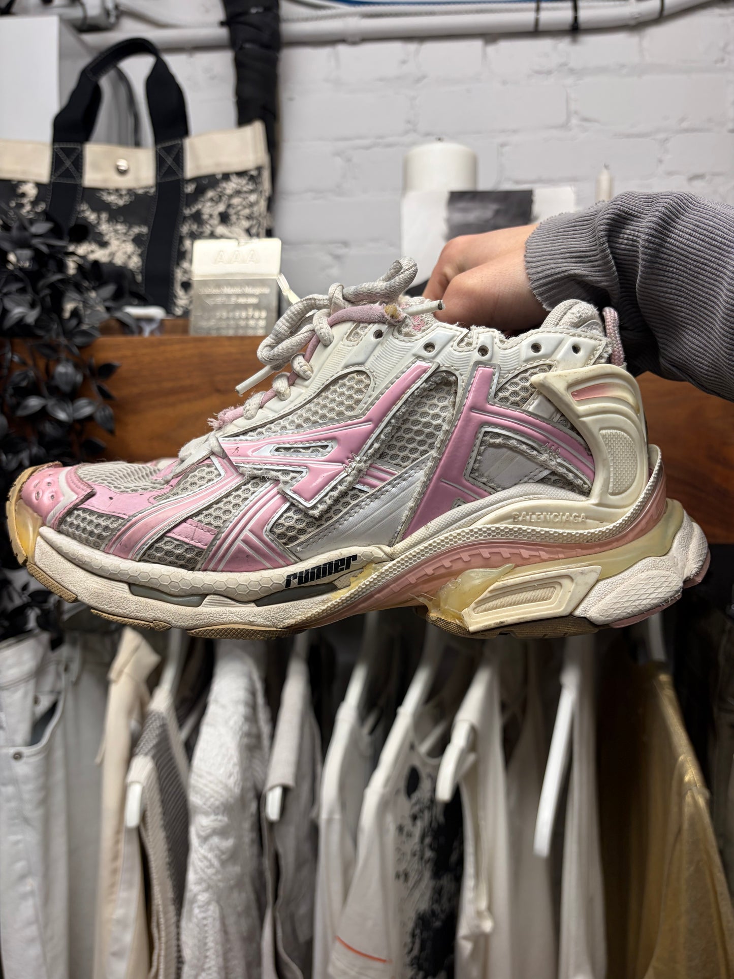 Balenciaga Pink/Grey ‘Track Runner’ Low Top Sneakers