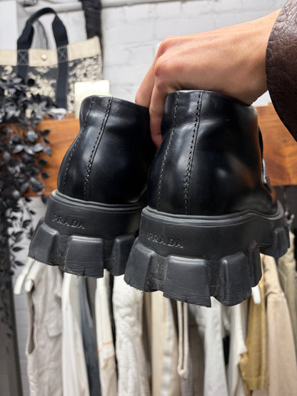 Prada ‘Monolith’ Black Leather Lug Sole Derbys