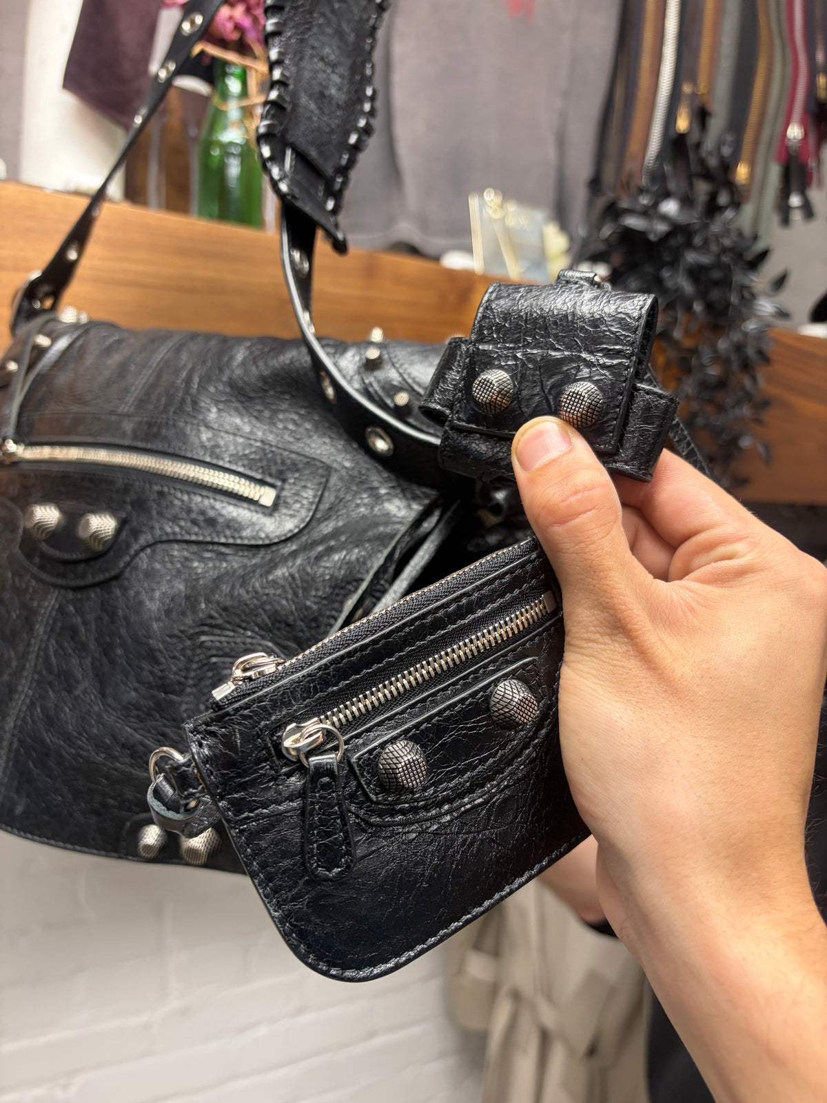 Balenciaga 'Le Cagole' Pierced Black Leather Crossbody Messenger Bag