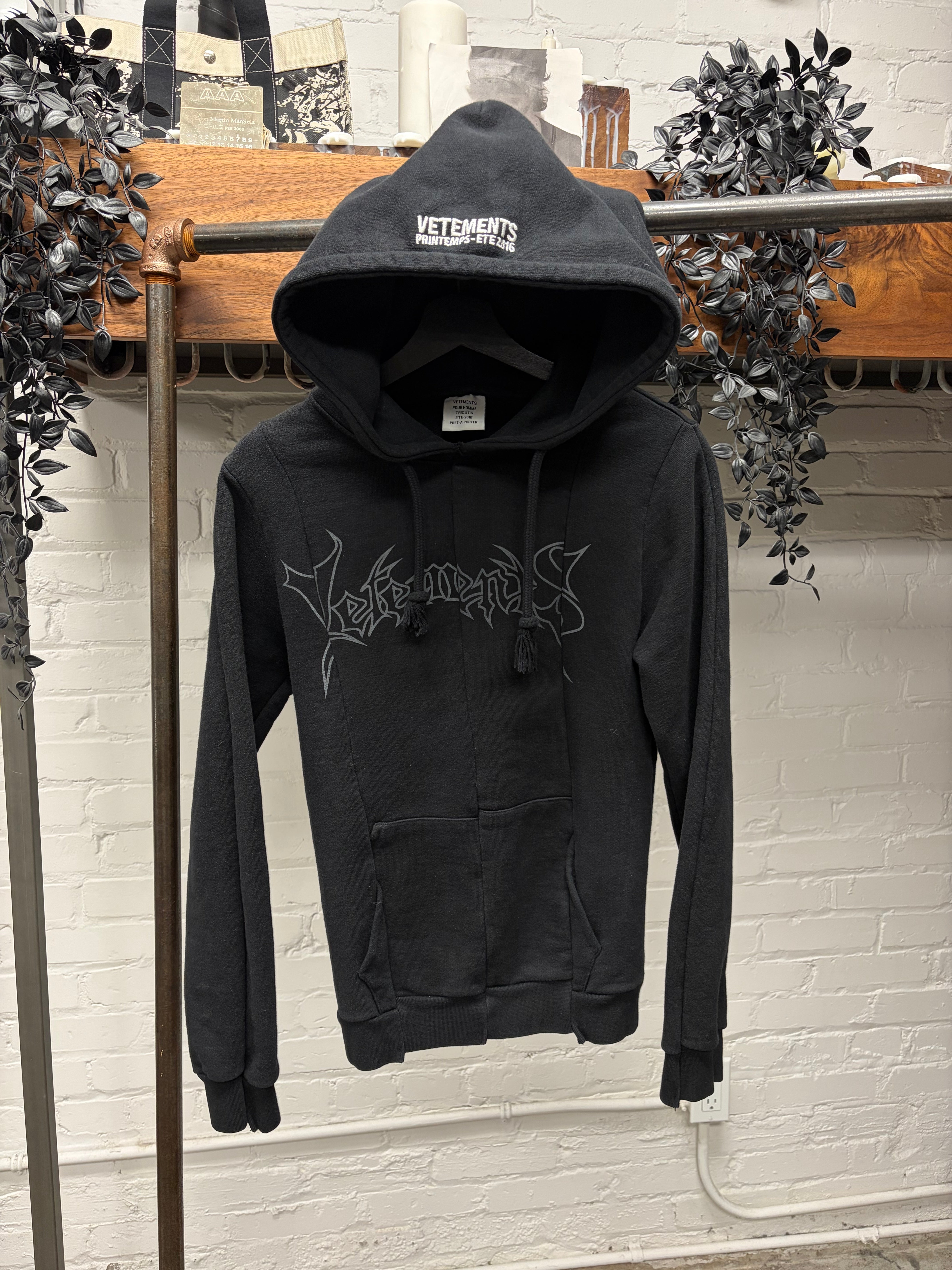 SS2016 Vetements 'Metal Logo' Black Reconstructed Split Hoodie