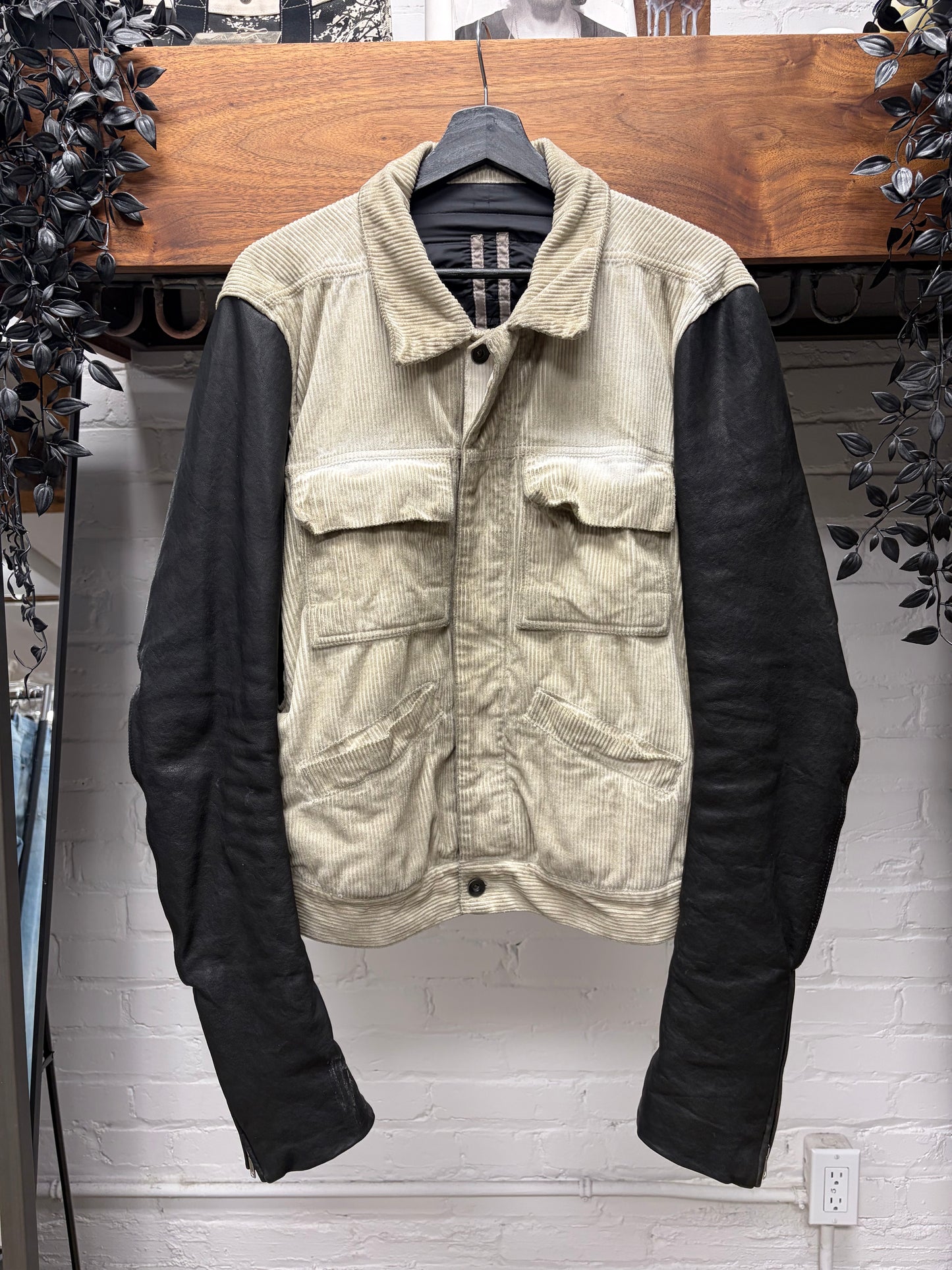 AW2009 Rick Owens ‘Slave’ Dirty Corduroy/Black Leather Hybrid Trucker Jacket