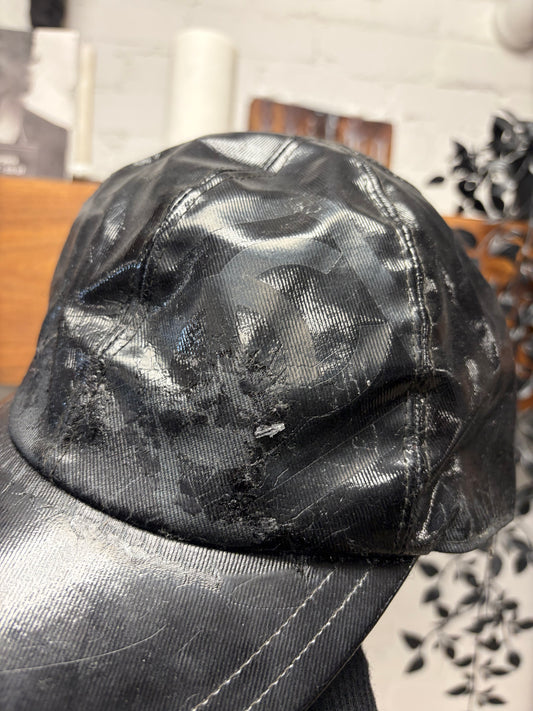 Chanel Identification Waxed Black Enamel Coated CC Logo Baseball Cap