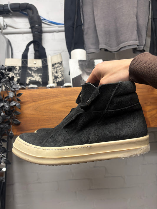 Rick Owens Blistered Black/Milk Suede ‘Island Dunk’ Mid Top Sneakers