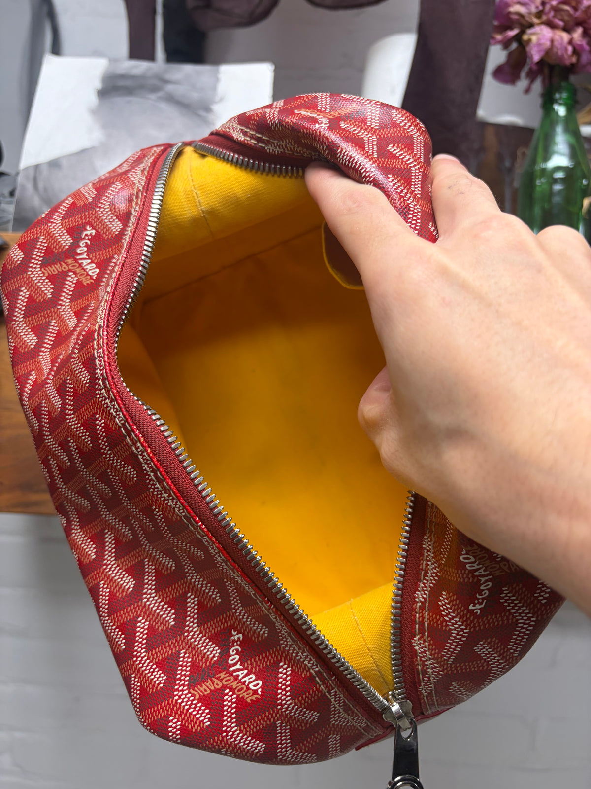 Goyard ‘Boeing 25’ Red Monogram Canvas Bag with Silver Hardware