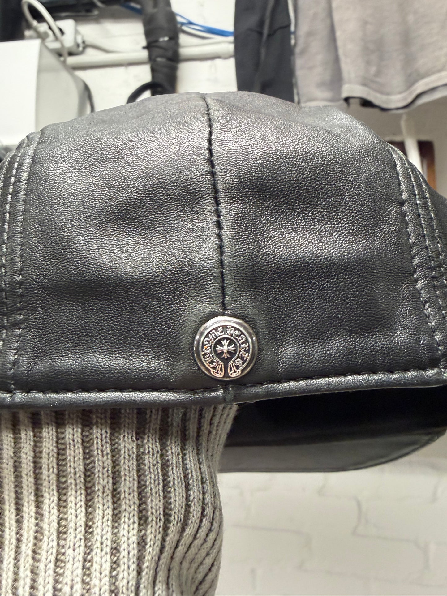 Chrome Hearts Black Lambskin Leather ‘Paperboy’ Cap with 925 Silver Hardware