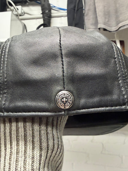 Chrome Hearts Black Lambskin Leather ‘Paperboy’ Cap with 925 Silver Hardware