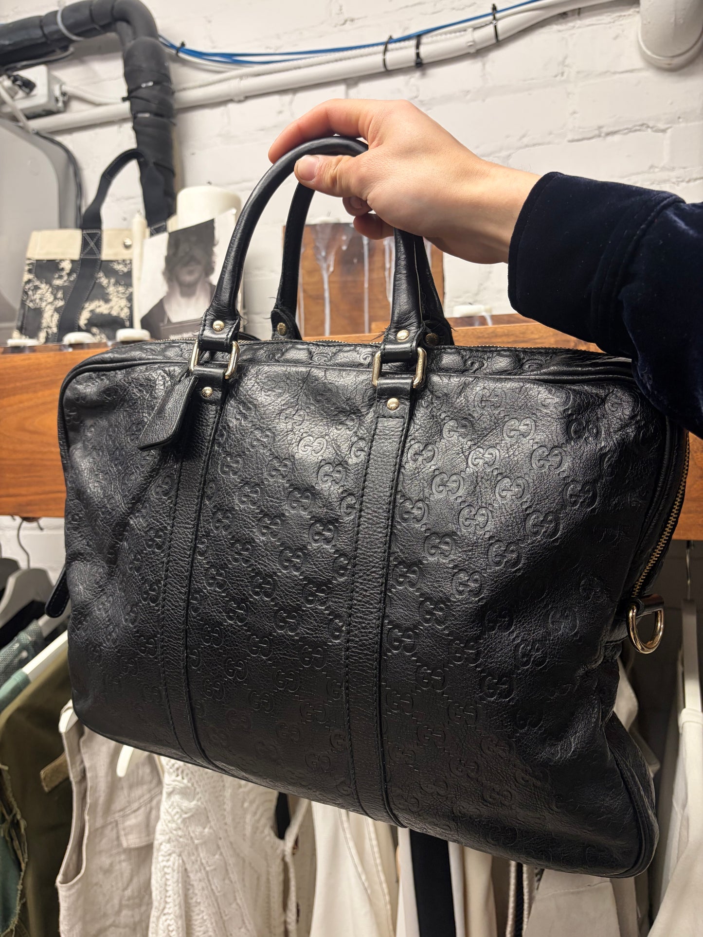 Gucci ‘Guccissima’ Embossed Monogram Black Leather Business Bag