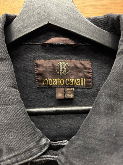 Roberto Cavalli Embroidered ‘Angel Wings’ Black Denim Trucker Jacket
