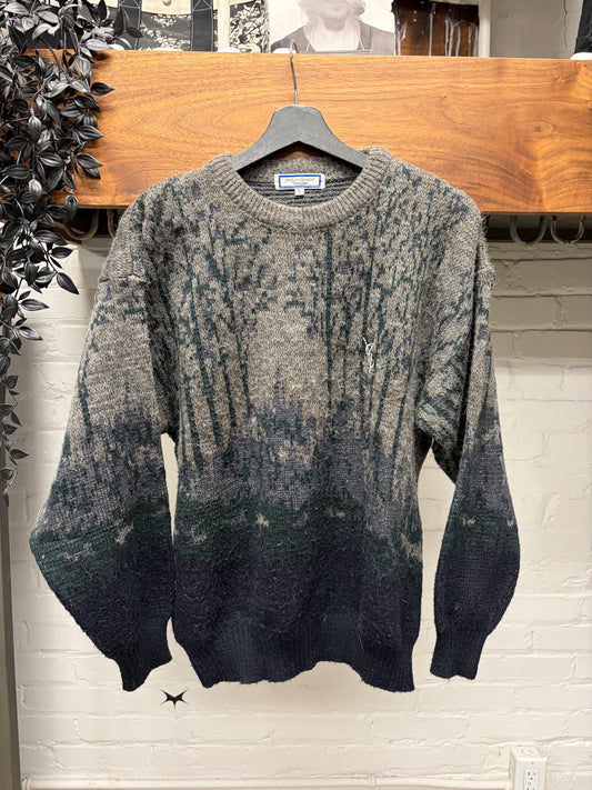 Vintage 80s Yves Saint Laurent ‘Treeline’ YSL Embroidered Logo Wool Sweater
