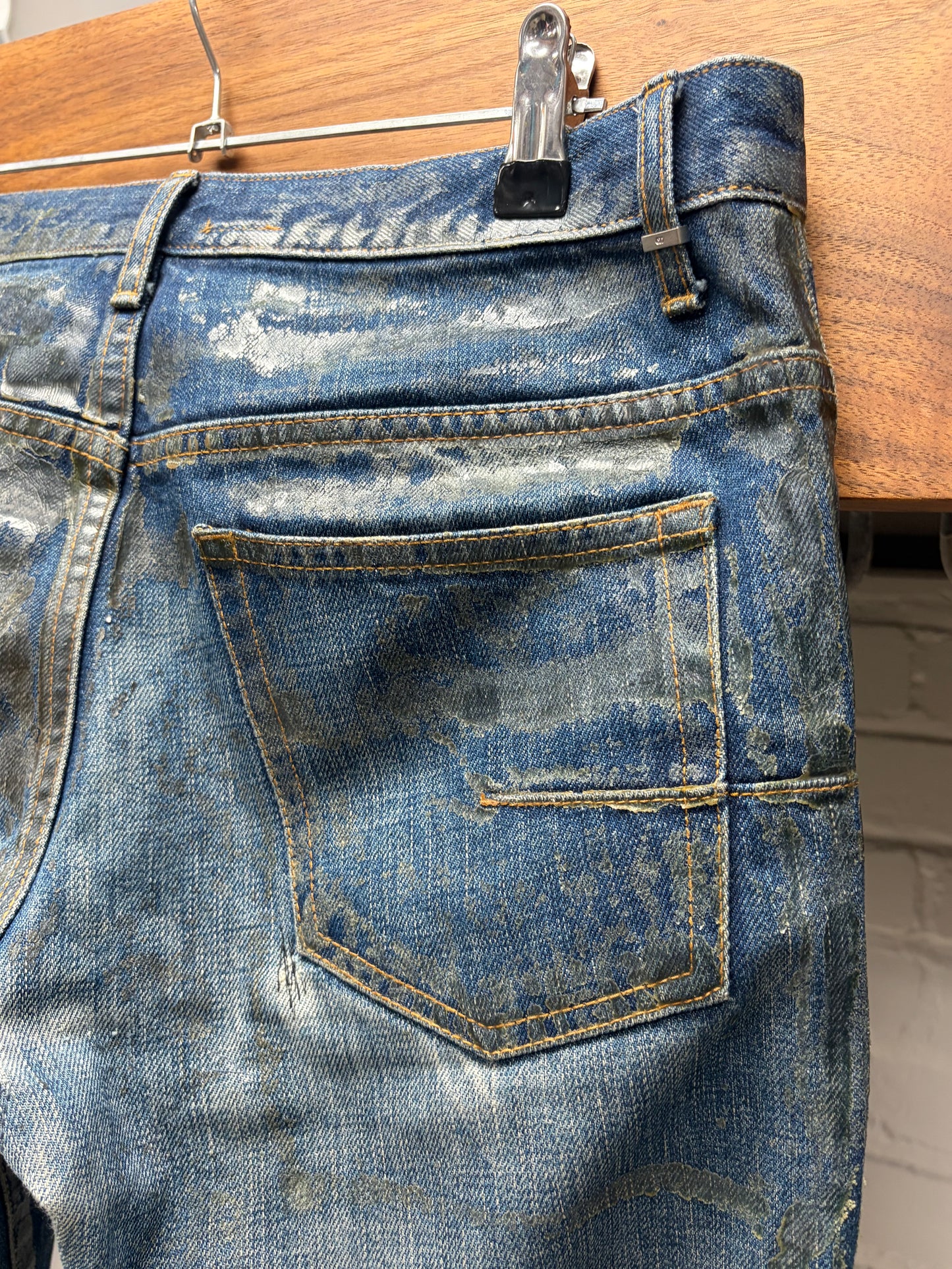 AW2008 Dior Homme ‘Luster’ Waxed Blue Skinny Jeans