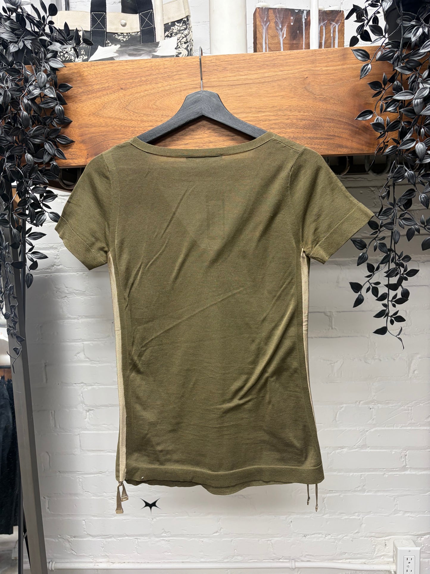 Gucci Olive Green Ruched Side Sean Short Sleeve Shirt