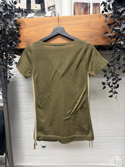Gucci Olive Green Ruched Side Sean Short Sleeve Shirt