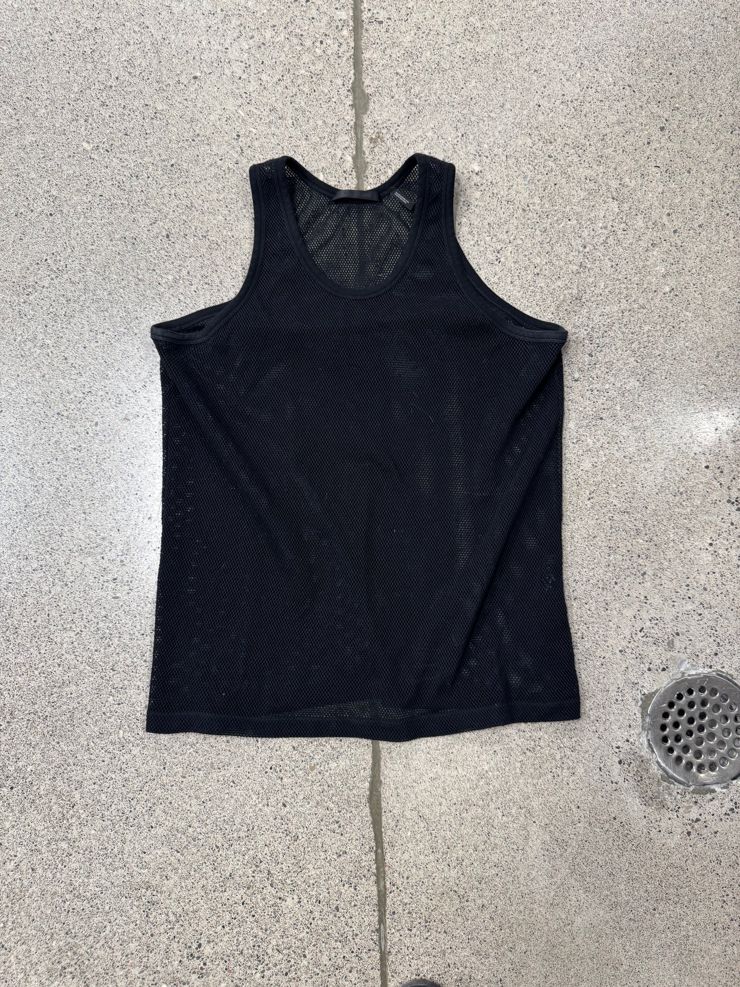 Helmut Lang Black Mesh Logo Tank Top