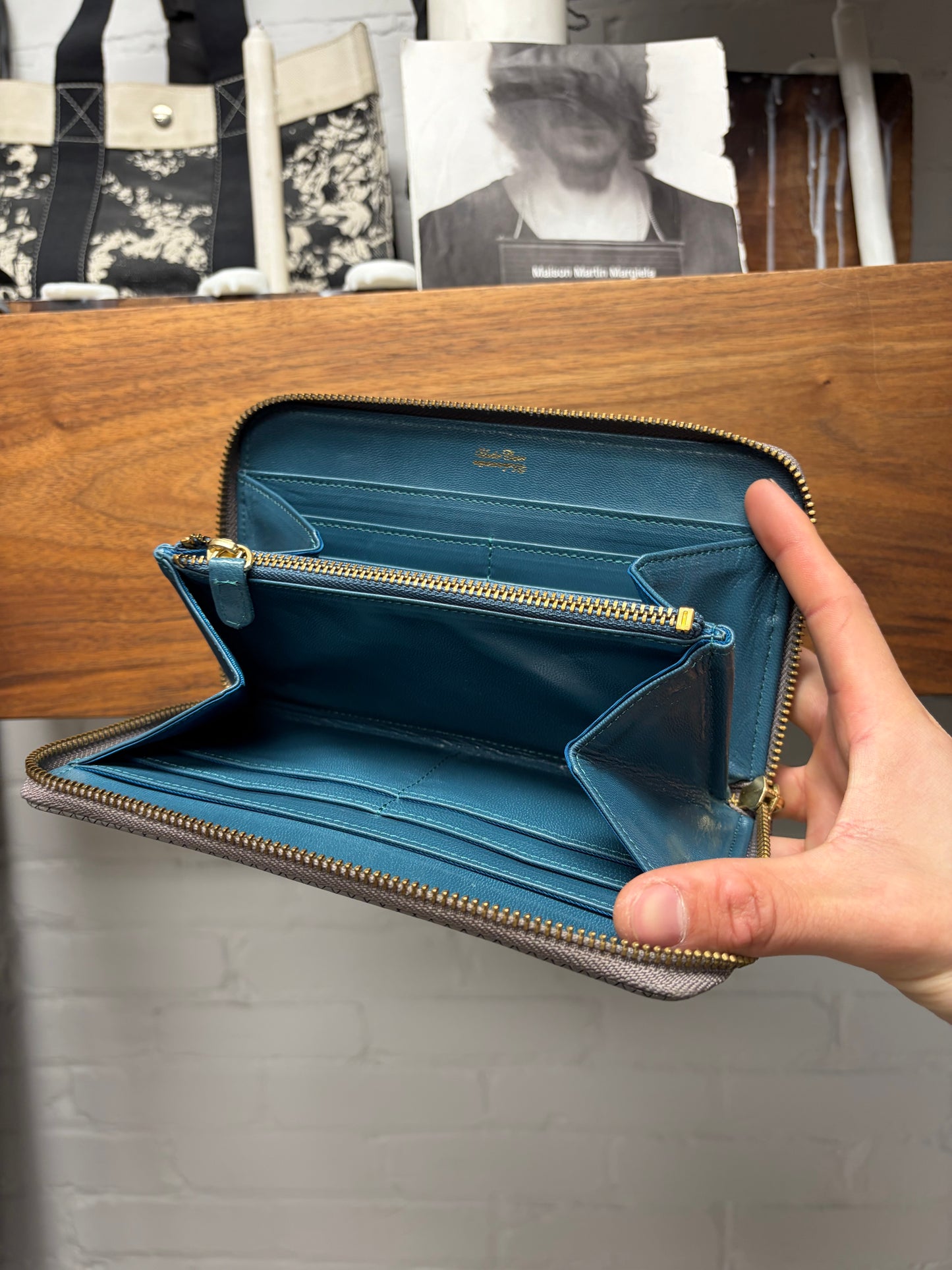 Undercover ‘Lips’ Grey Grid Leather Continental Long Wallet