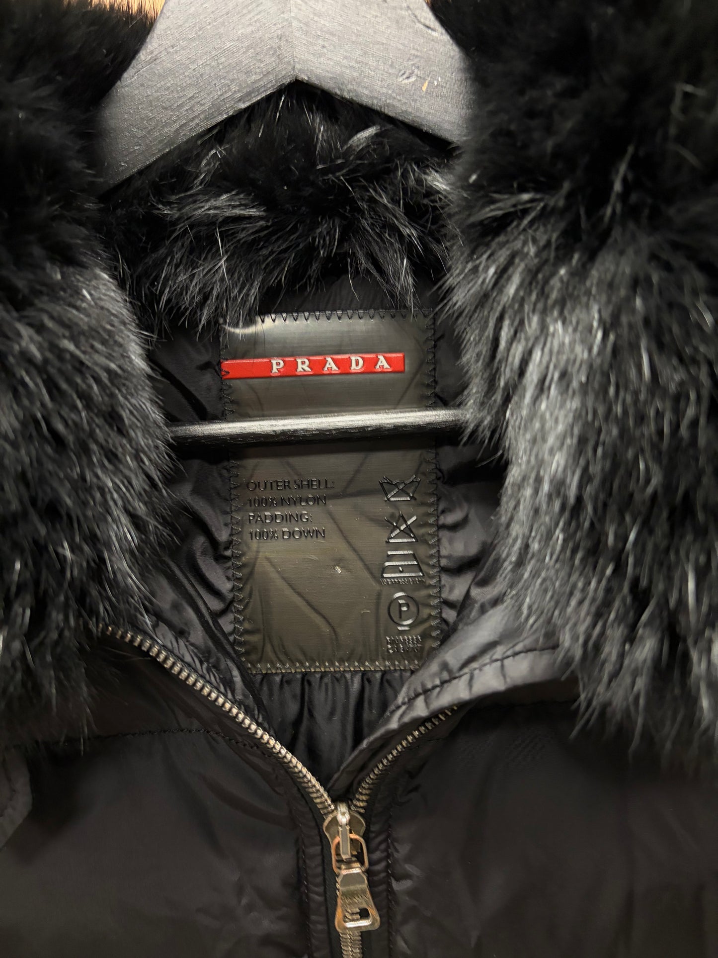 Prada Fur Trim Collar Black Down Padded Coat