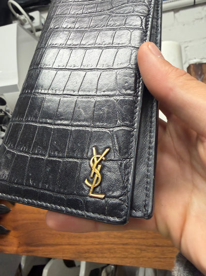 Saint Laurent Crocodile Embossed Leather Long Wallet