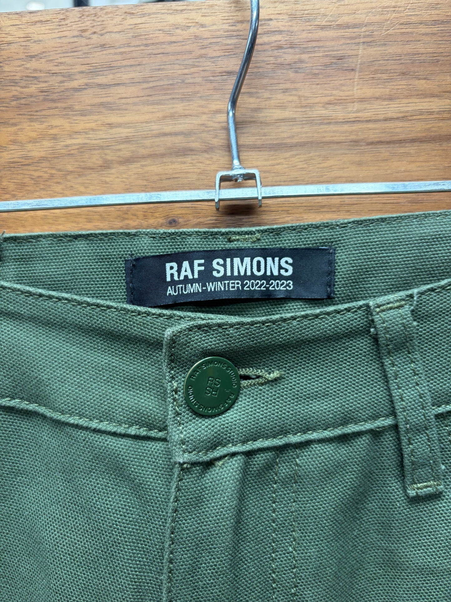 AW2022 Raf Simons Green ‘RS Patch’ Logo Wide Leg Denim