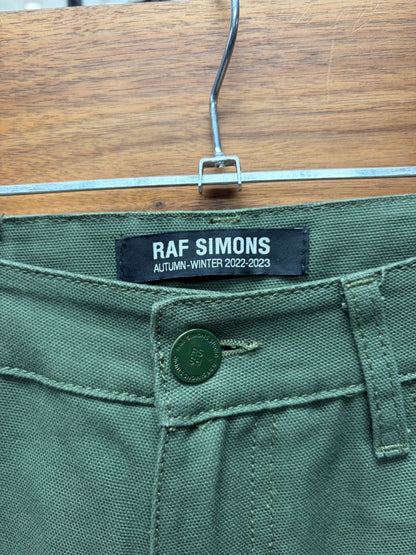 AW2022 Raf Simons Green ‘RS Patch’ Logo Wide Leg Denim