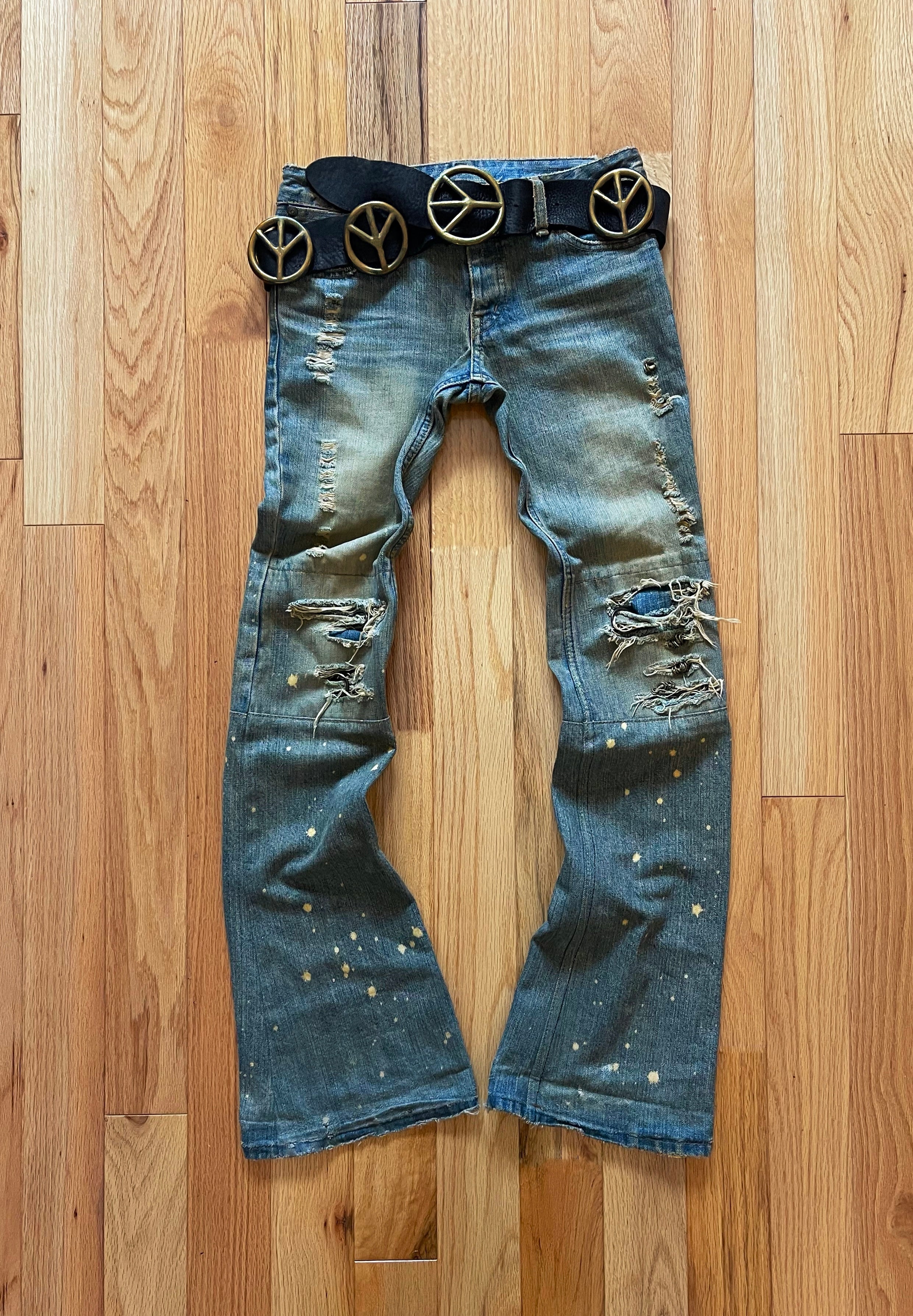 If Six Was Nine Mudmax 'Pierced' Dirt Washed Blue Flare Cut Denim 