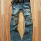 If Six Was Nine Mudmax ‘Pierced’ Dirt Washed Blue Flare Cut Denim