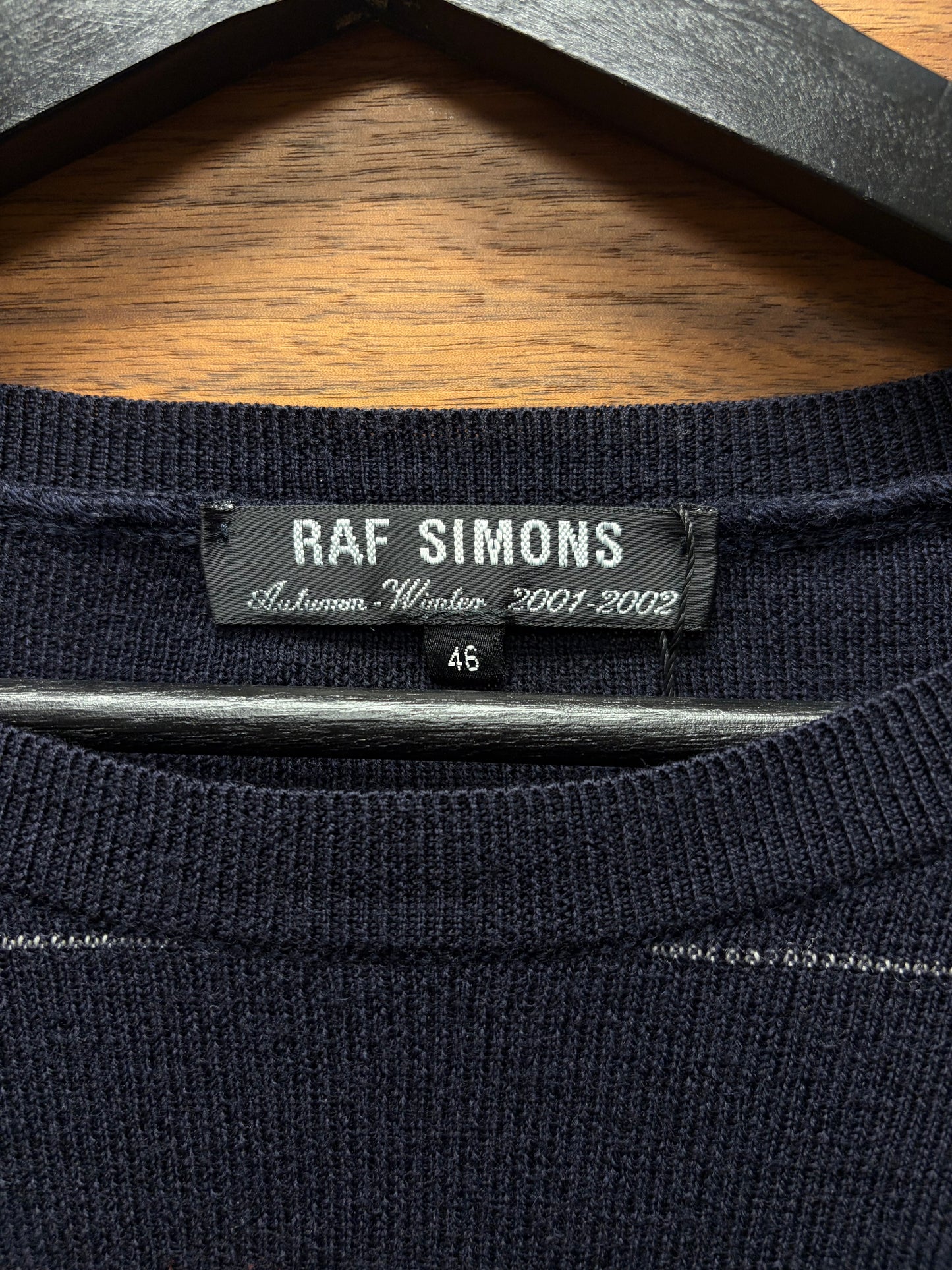 AW2001 Raf Simons ‘Riot Riot Riot’ Merino Wool Striped Knit Sweater