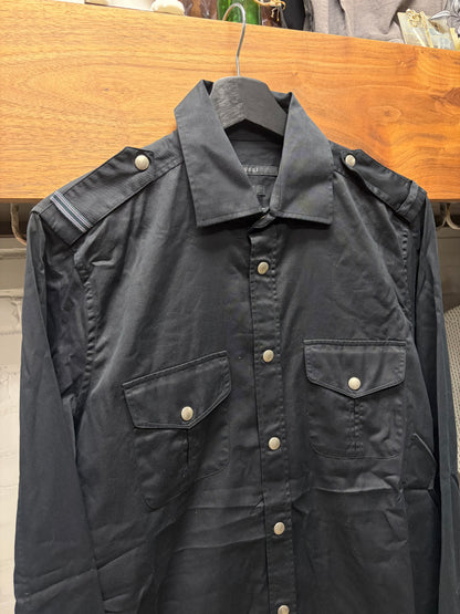 Gucci Military Inspired Black Button Snap Collared Shirt with Shoulder Epaulettes