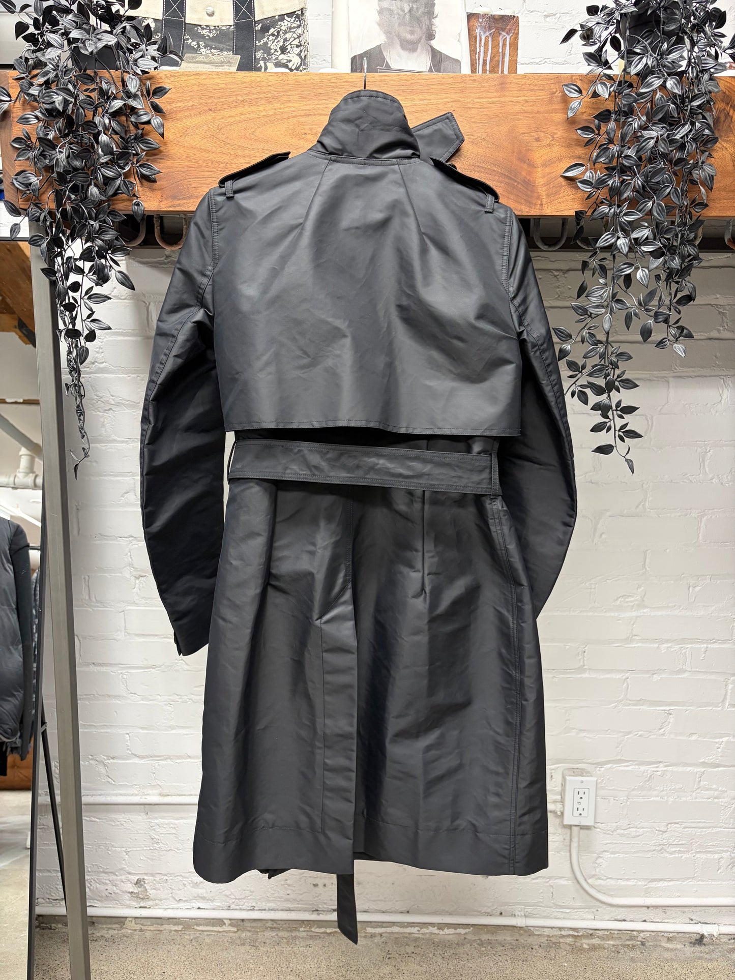 SS2017 Rick Owens ‘Glitter’ Nylon High-Collar Belted Trench Coat