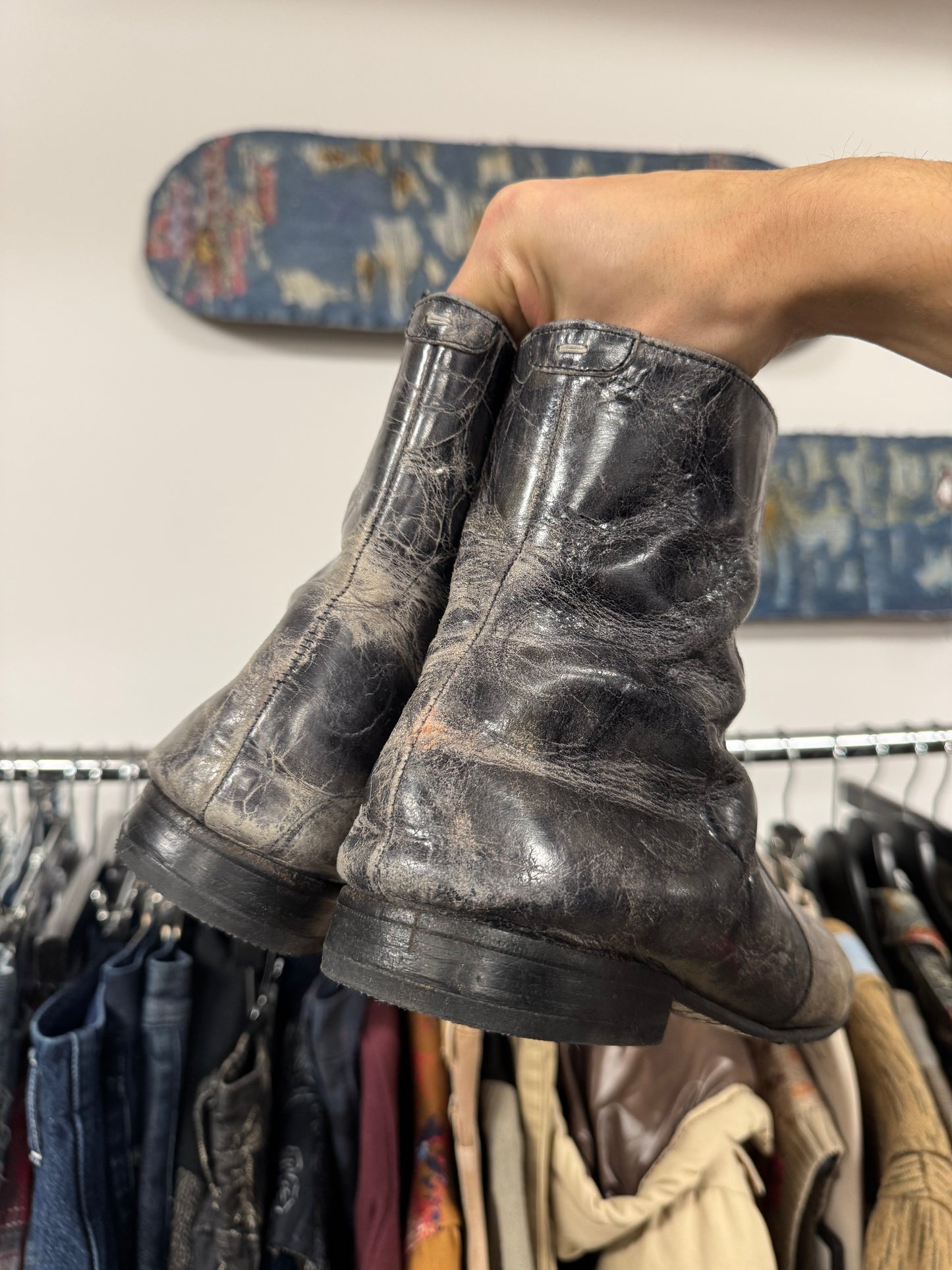 Maison Margiela Grey ‘Paint Distressed’ Side Zip Boots