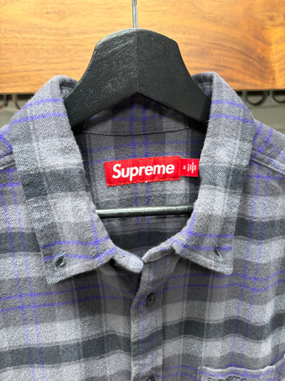 SS2024 Supreme Purple/Grey Plaid Flannel Collared Shirt