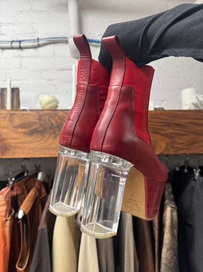 Rick Owens Open Toe Blood Red Leather ‘Kiss Heels’