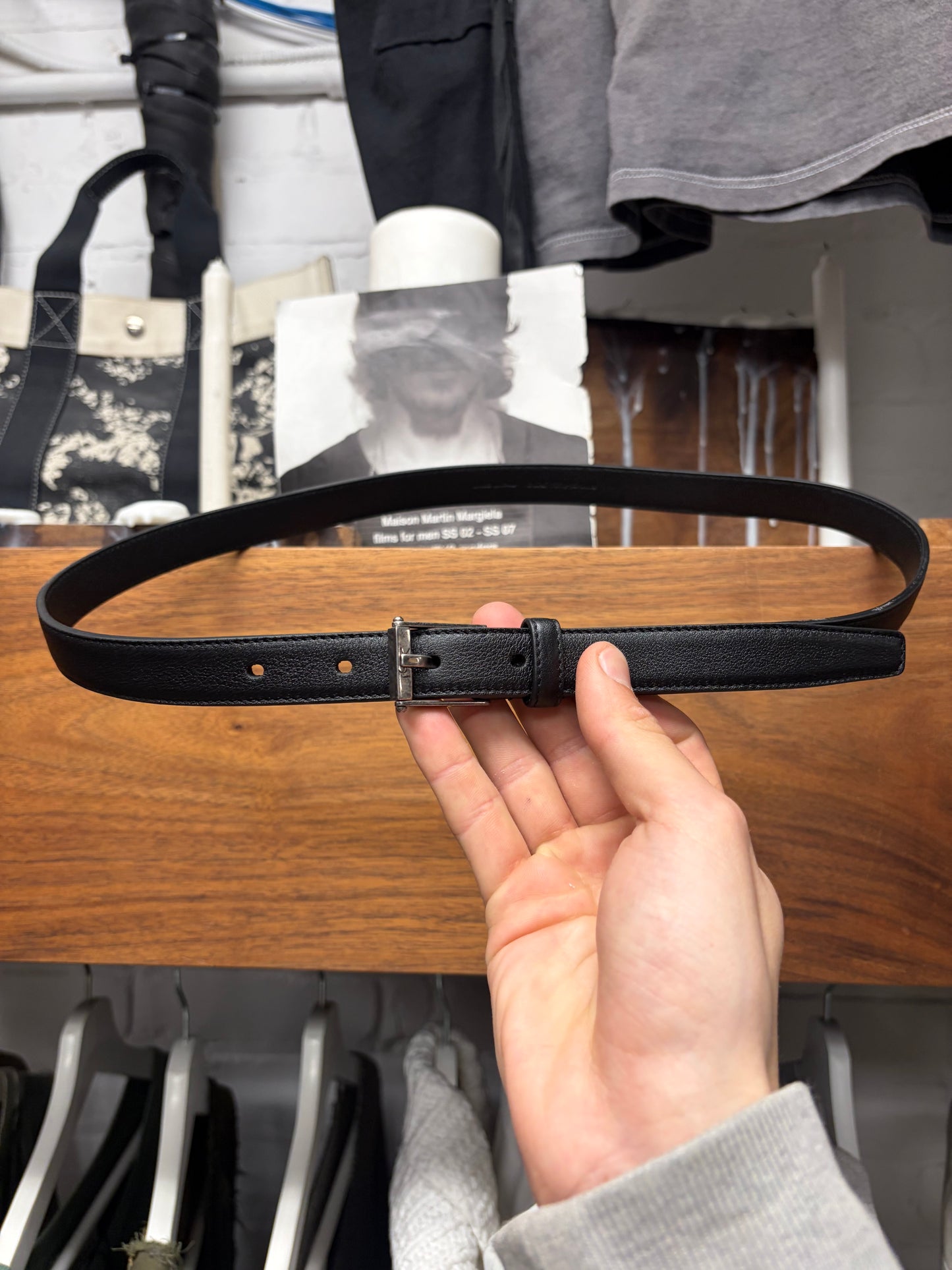 Saint Laurent ‘Minimalist’ YSL Logo Thin Leather Belt