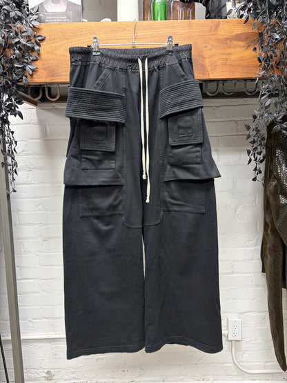 Rick Owens ‘Creatch’ Wide Leg Black Cargo Drawstring Sweatpants
