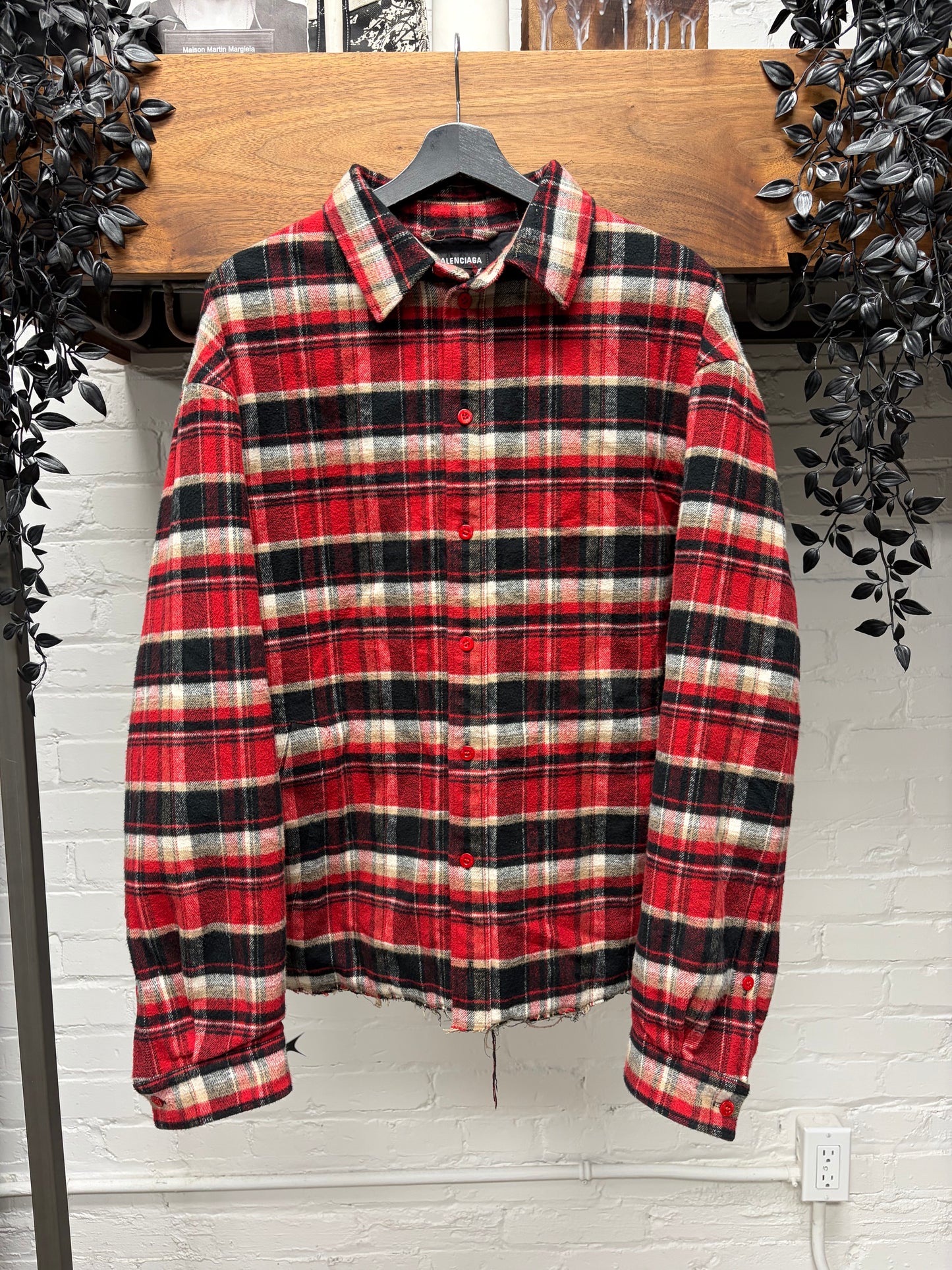 2019 Balenciaga Quilt Padded Oversized Red Plaid Flannel Jacket