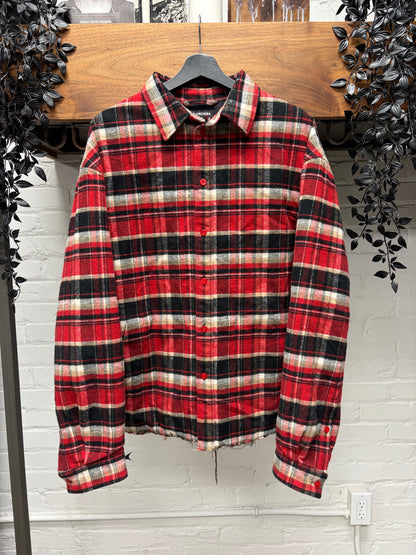 2019 Balenciaga Quilt Padded Oversized Red Plaid Flannel Jacket