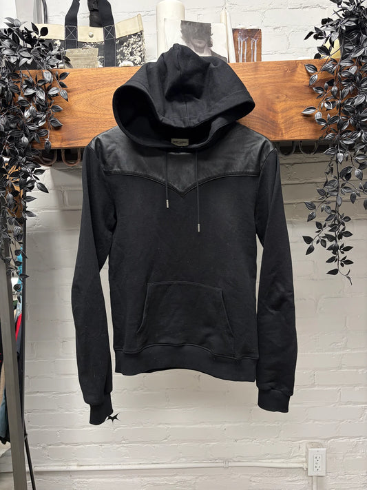 2015 Saint Laurent by Hedi Slimane ‘Western’ Leather Shoulder Detail Hoodie