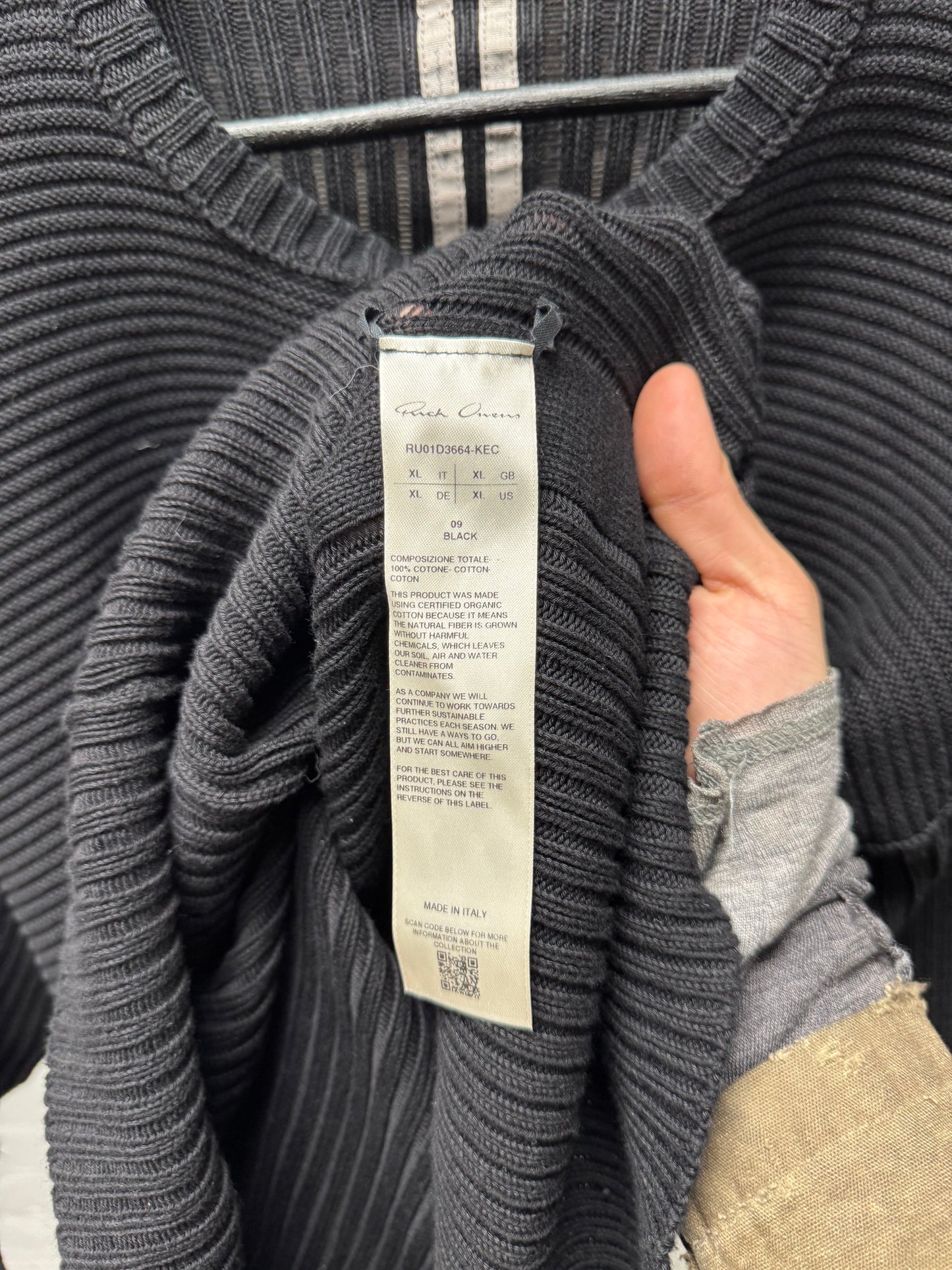 SS2024 Rick Owens ‘Lido’ Ribbed Black Geometric Knit Sweater