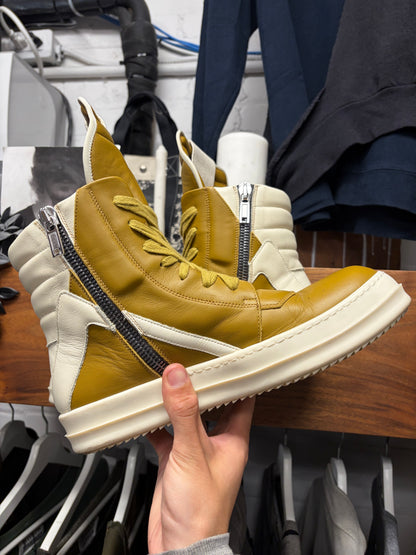 Rick Owens ‘Geobasket’ Mustard/Milk Leather High Top Sneakers