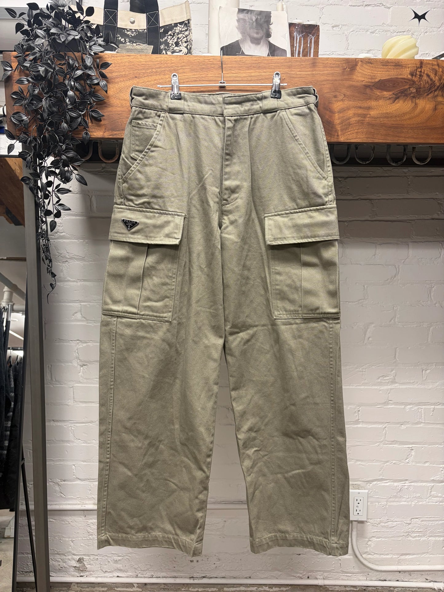 Prada Heavyweight Denim ‘Dust Brown’ Wide Leg Cargo Pants