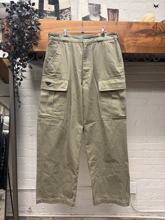 Prada Heavyweight Denim ‘Dust Brown’ Wide Leg Cargo Pants