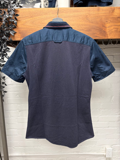 Gucci ‘Striped Collar’ Navy Blue Cotton Short Sleeve Button Up Shirt