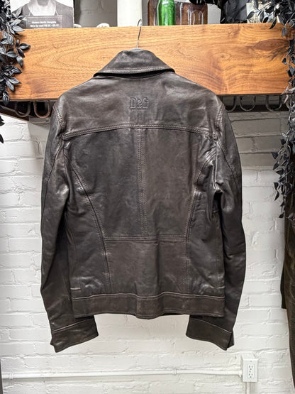 Dolce & Gabbana Natural Brown Patina Lambskin Leather Motorcycling Jacket