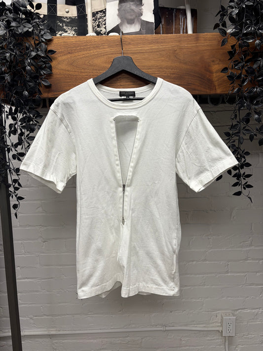 2014 Comme Des Garçons Homme Plus ‘Zip-Up’ White Short Sleeve T-Shirt