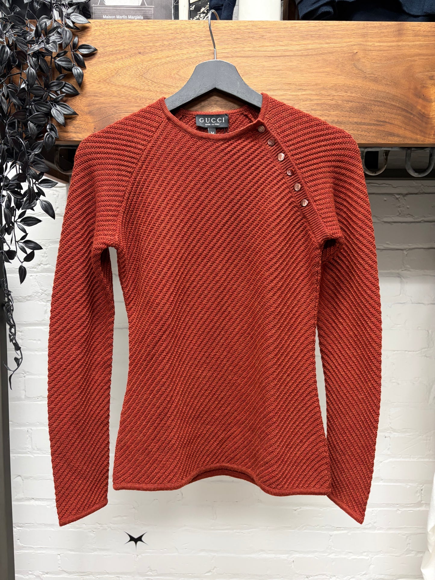 AW1995 Gucci by Tom Ford Asymmetric Henley Knit Sweater