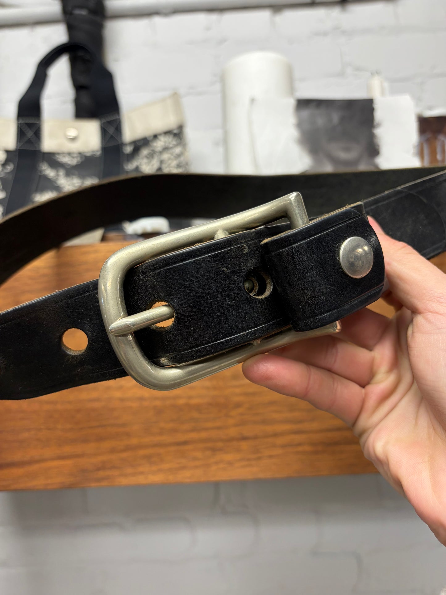 Maison Margiela Line (10) Black Calfskin Leather Simple Belt