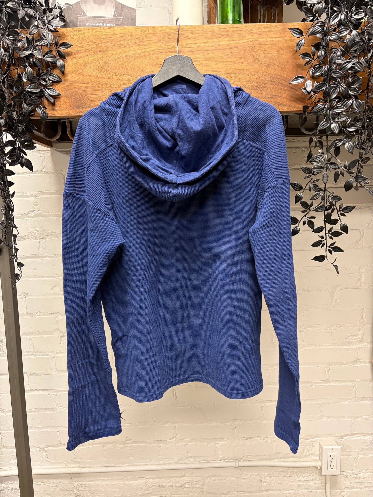 Kapital Military Inspired ‘Smock Neck’ Thermal Cotton Indigo Blue Pullover Hoodie