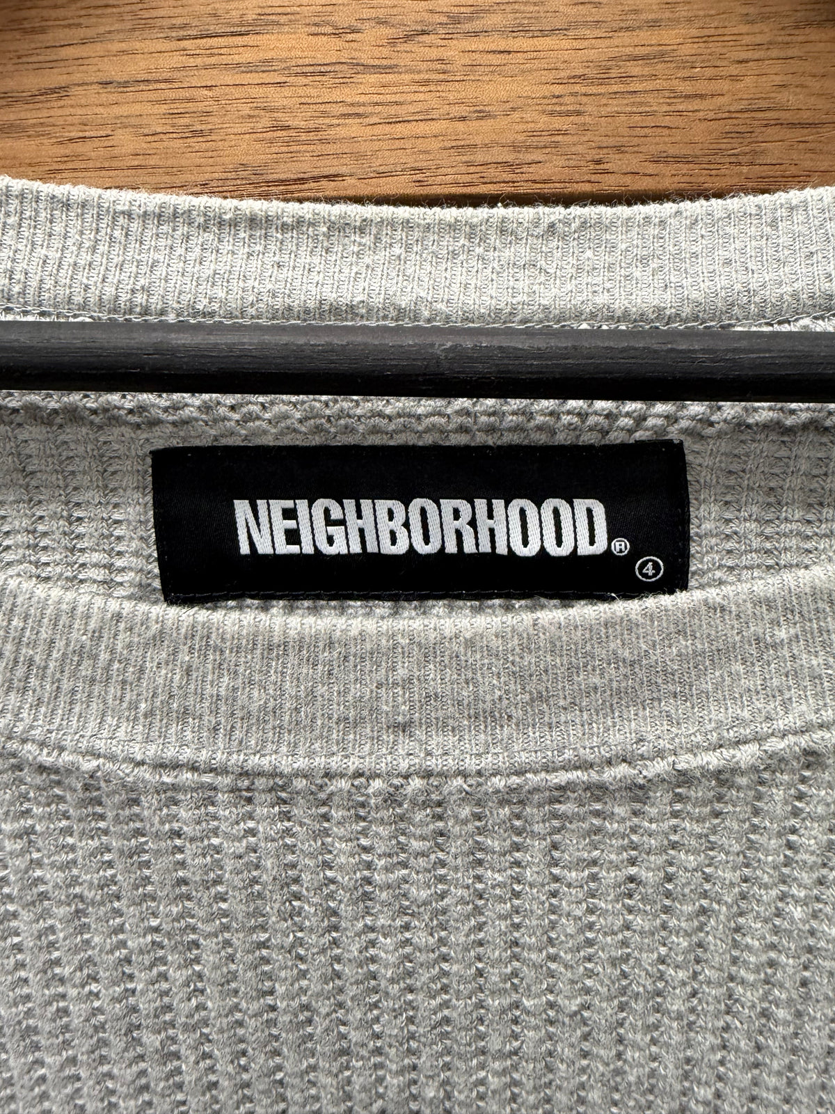 Neighborhood Embroidered Black/White Thermal Cotton Long Sleeve Shirt