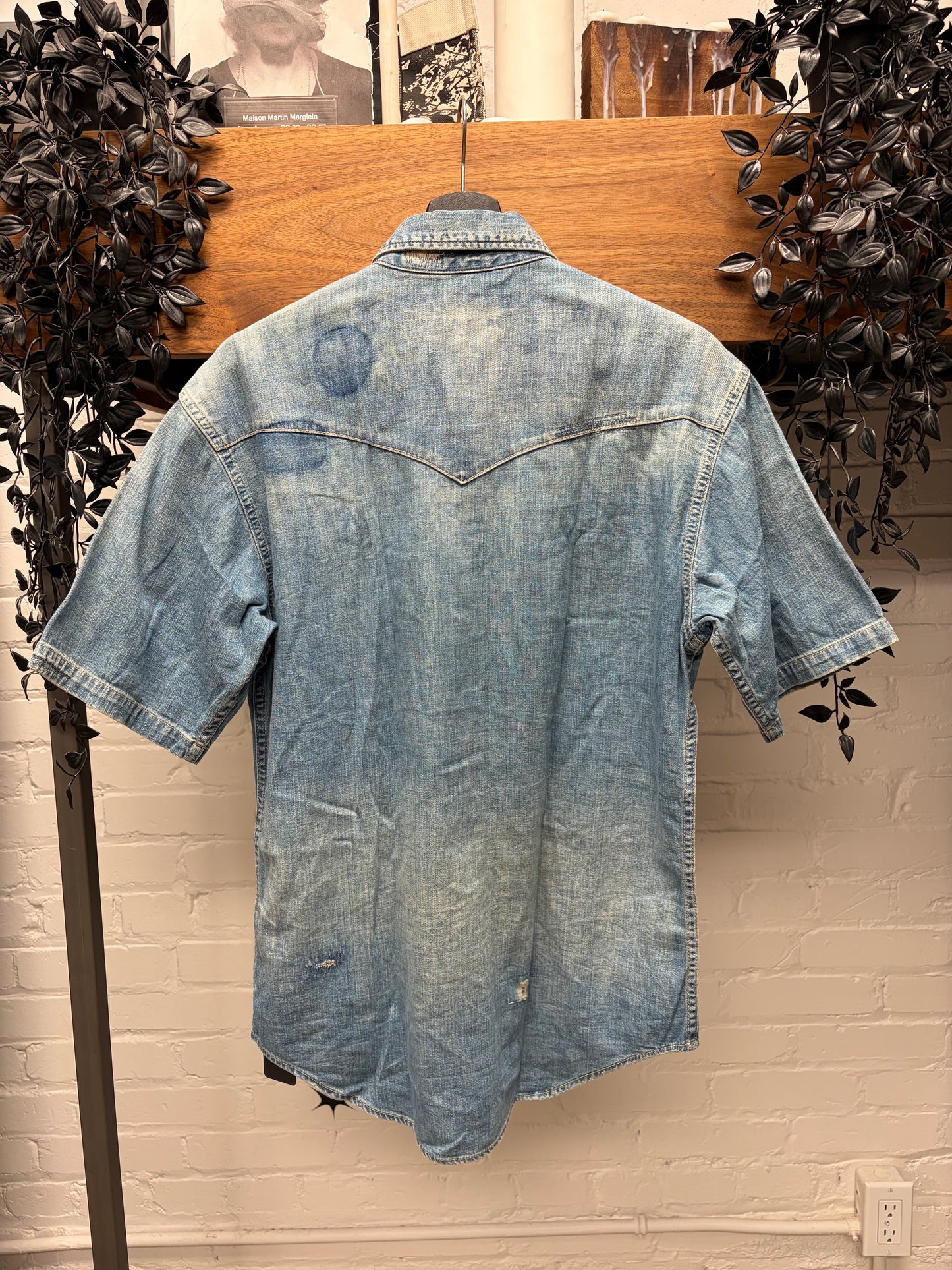 Kapital ‘Sashiko’ Repaired/Studded Blue Denim Button Snap Shirt