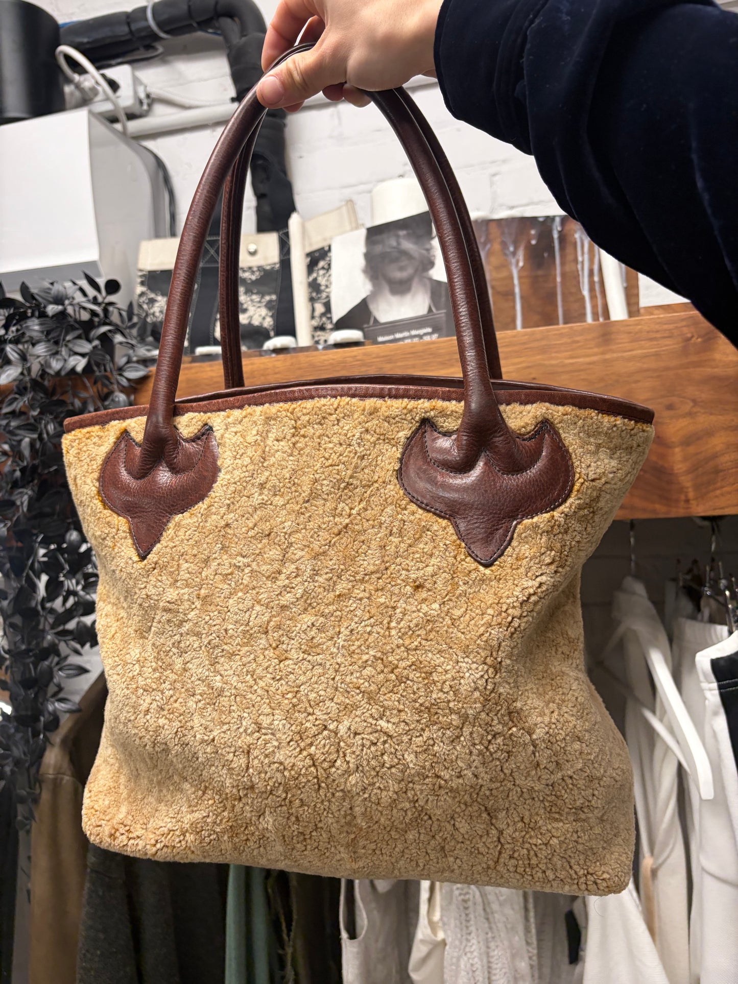 Chrome Hearts Shearling Leather Cross Patch Tote Bag