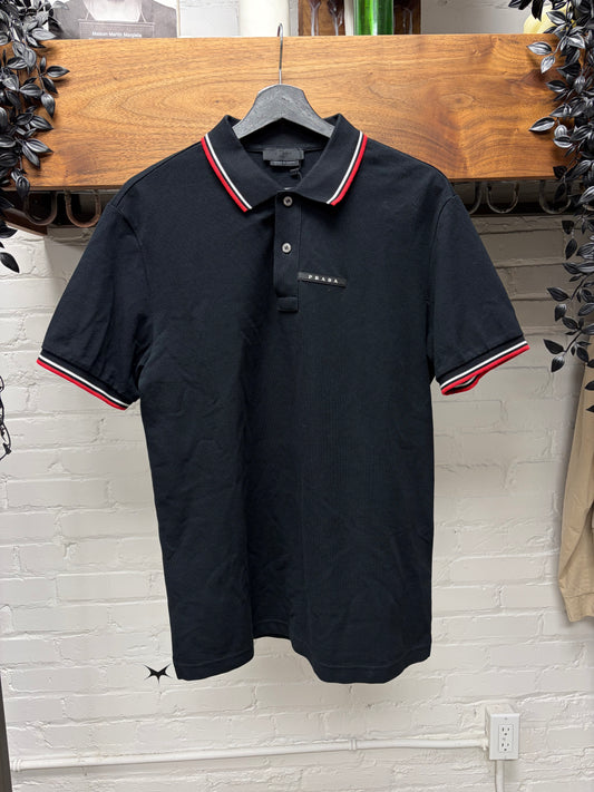 Prada ‘Sport Logo’ Black/Red Cotton Polo